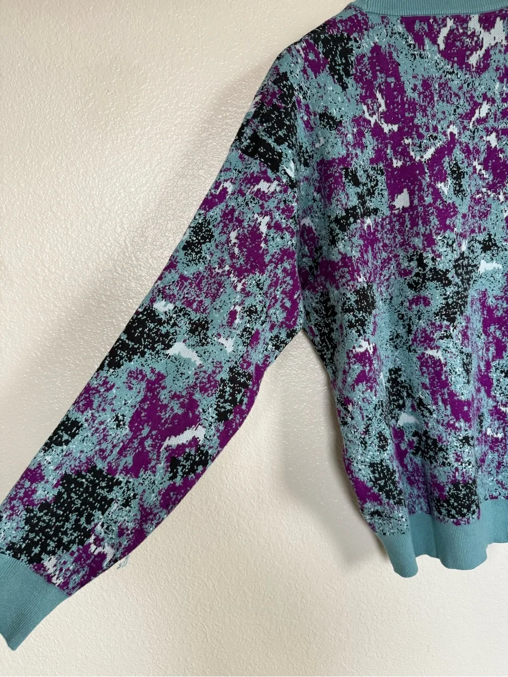 Zara Aqua & Purple Marbled Crewneck Sweater Size M